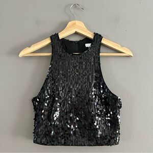 H&M Women's Sequin Sleeveless Halter Neck Crop Cami Camisole Tank Top Black XS